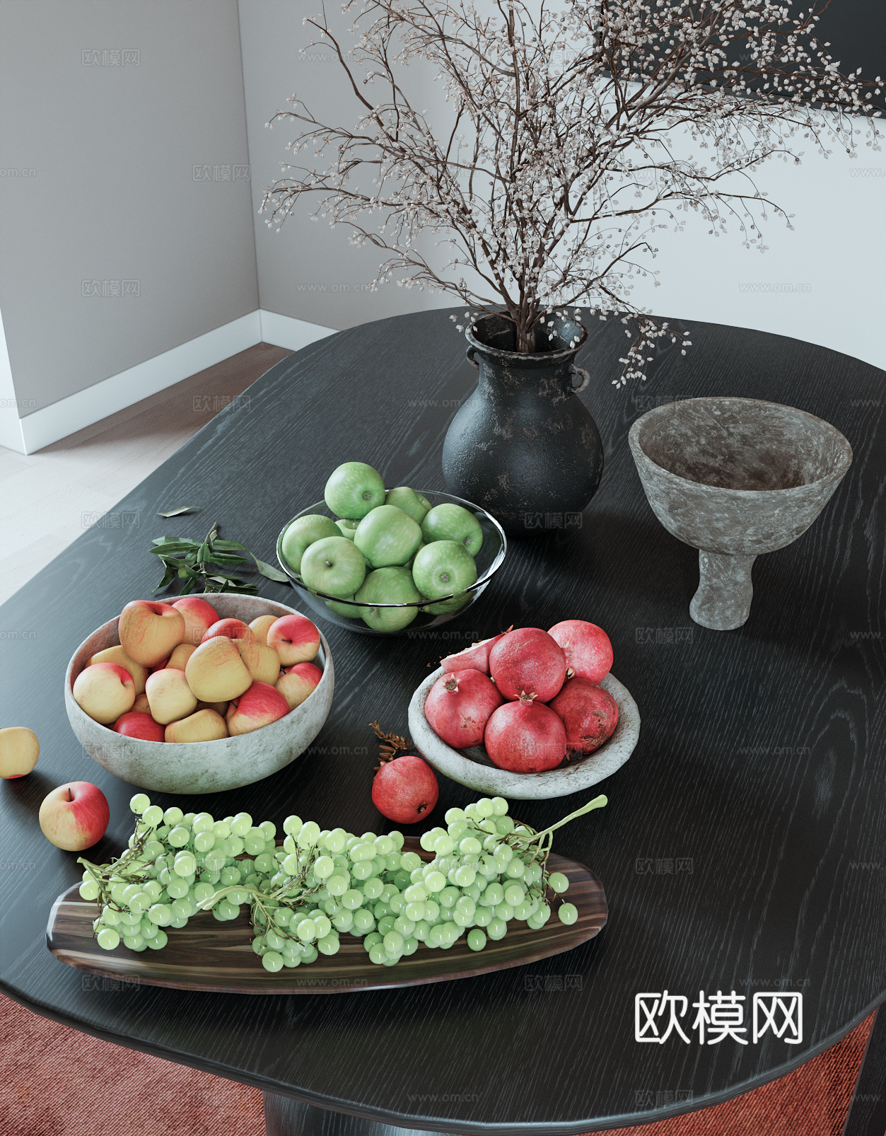 果盘  苹果 葡萄 石榴3d模型