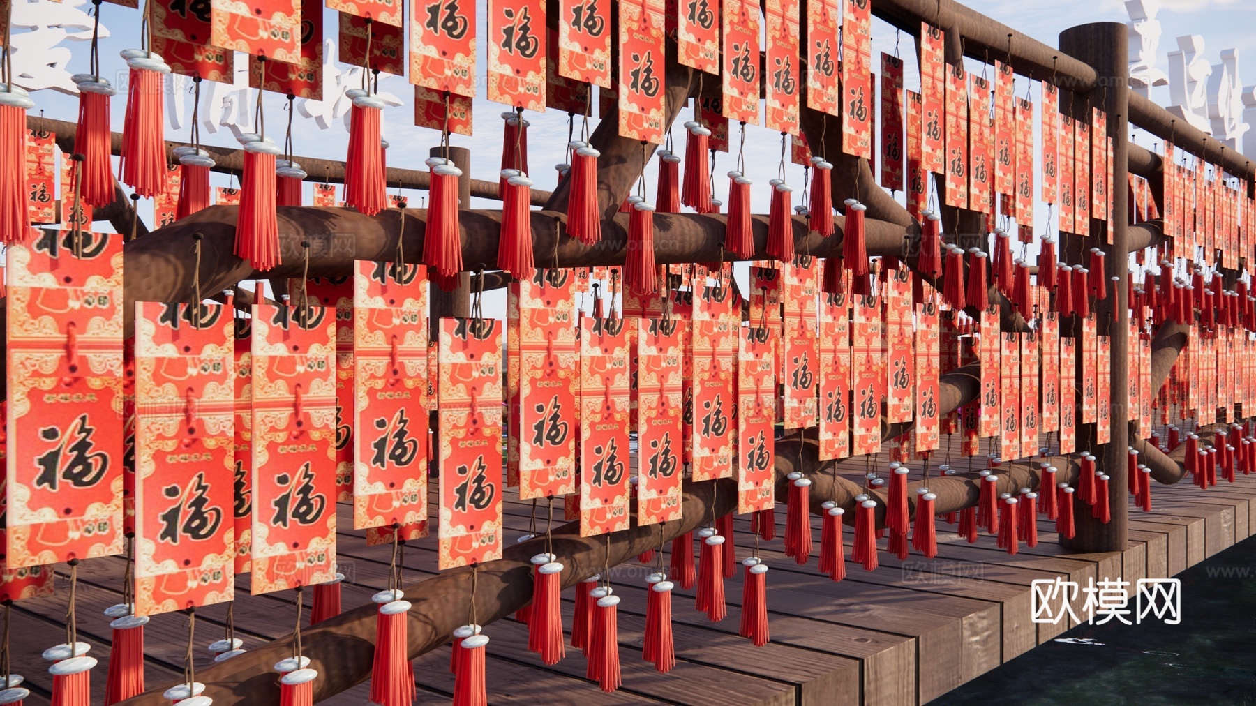 现代祈福景观桥 许愿景观 福牌景墙 许愿牌 祈福牌 许愿墙su模型下载