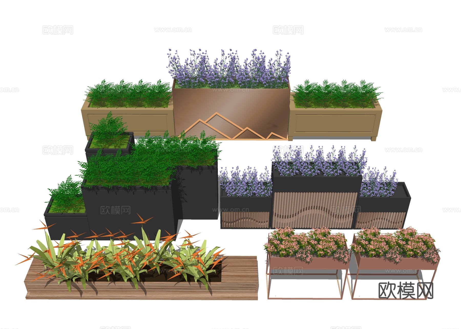 花坛花箱 绿植花钵su模型下载