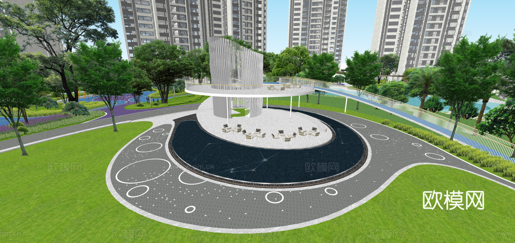 现代景观住宅 特色廊架su模型下载