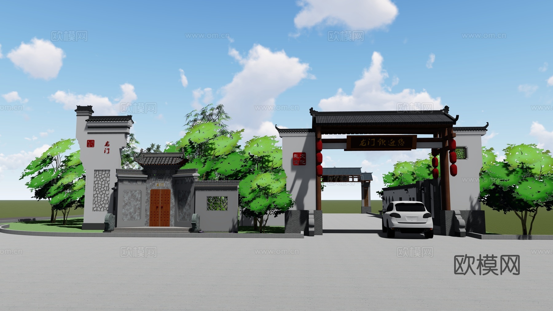中式公建牌楼su模型下载