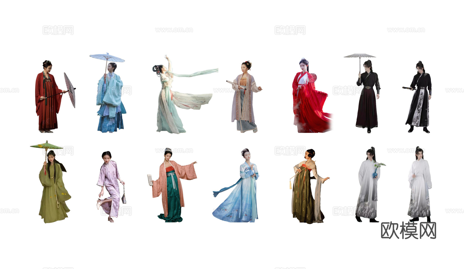 中式古风汉服人物女人男人su模型