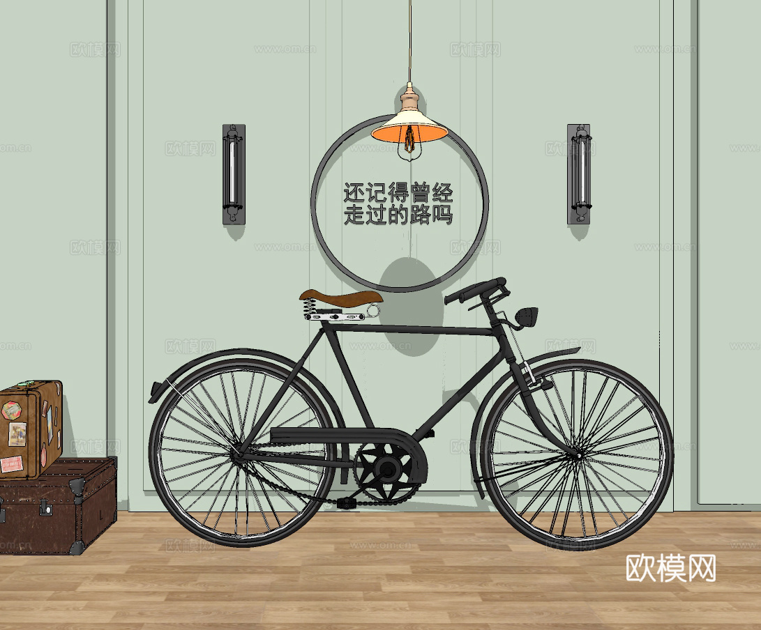 工业风老式自行车su模型下载