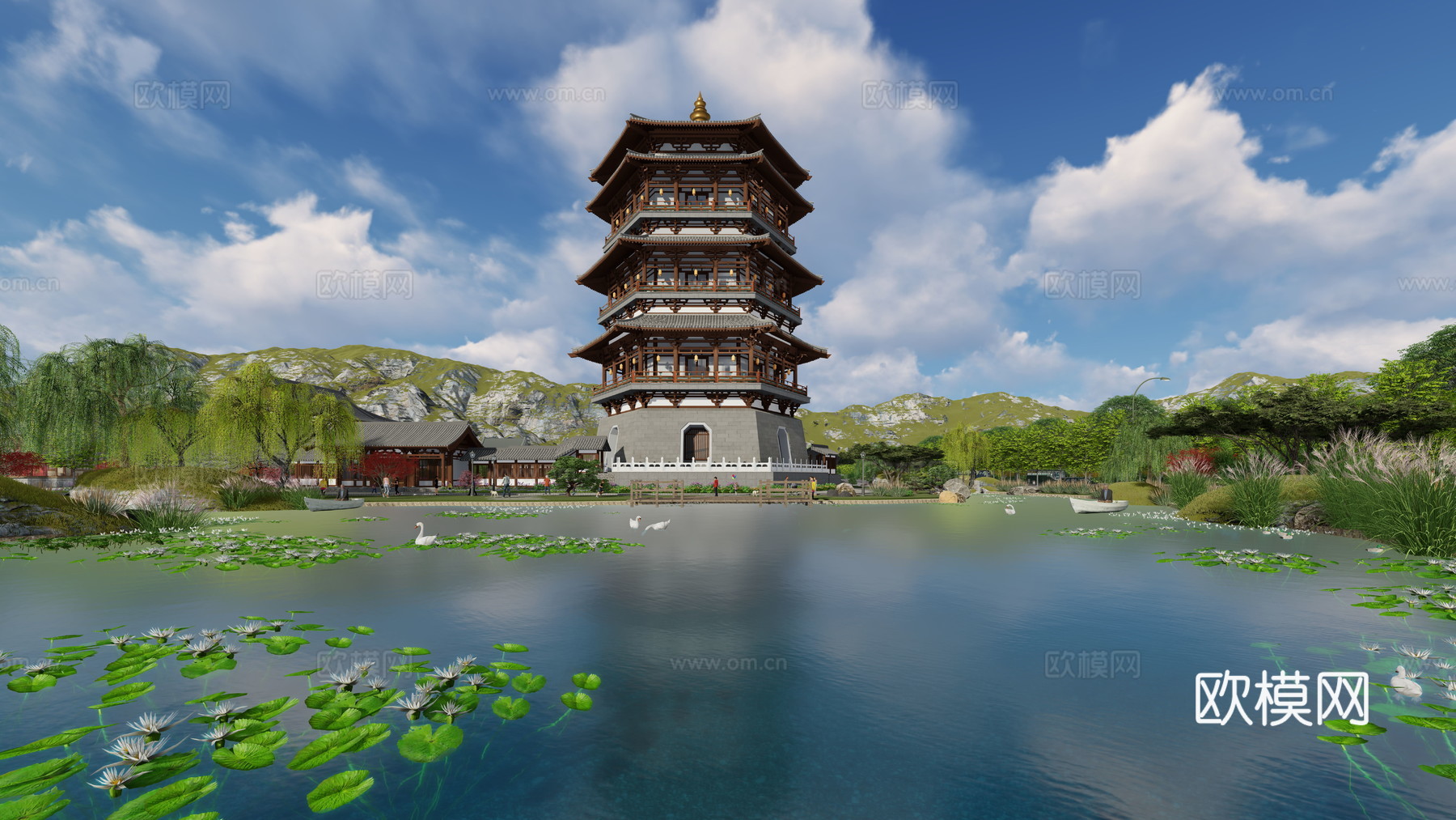 中式望湖楼古建su模型下载