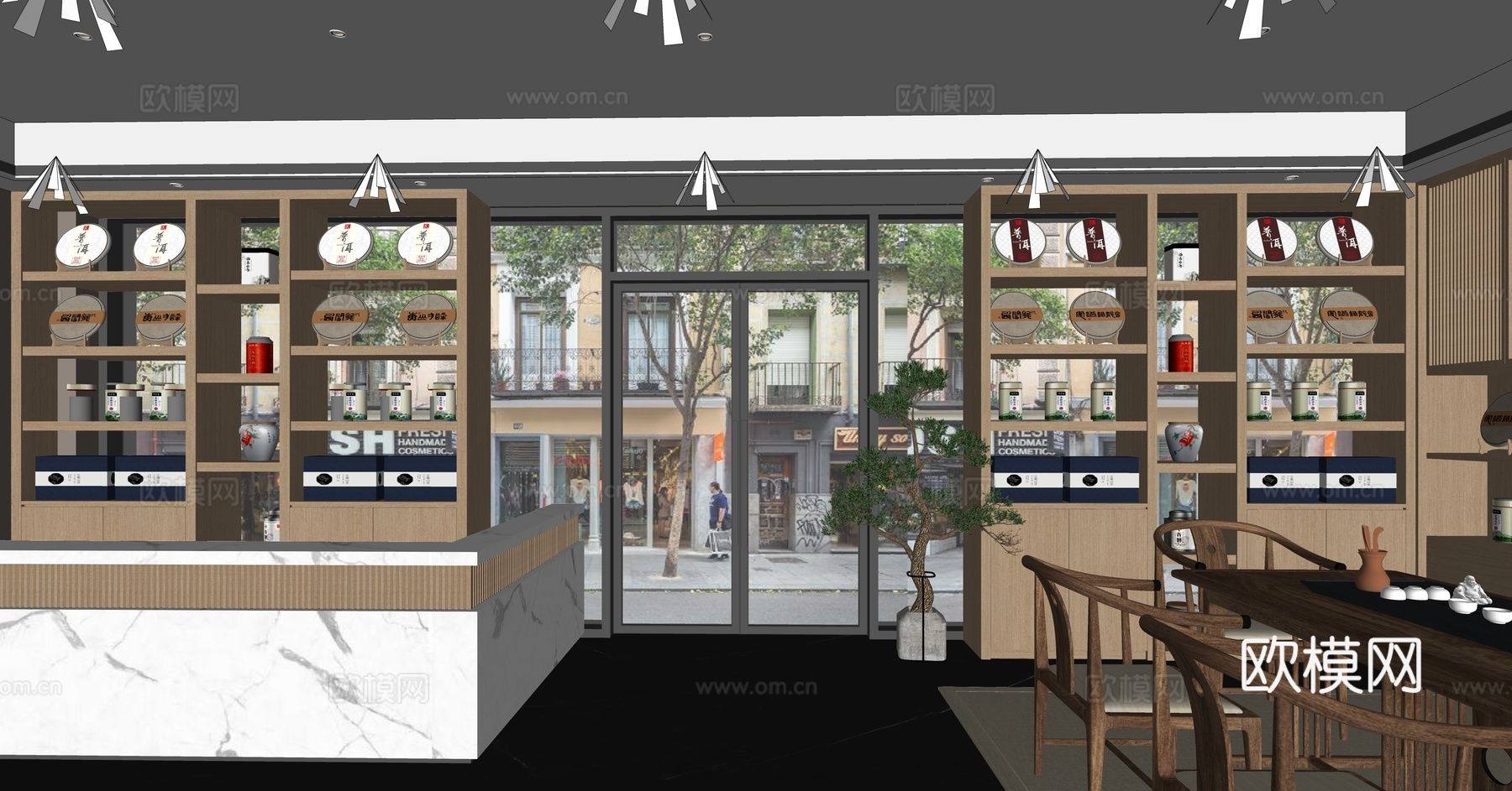 新中式茶叶店 茶馆su模型下载