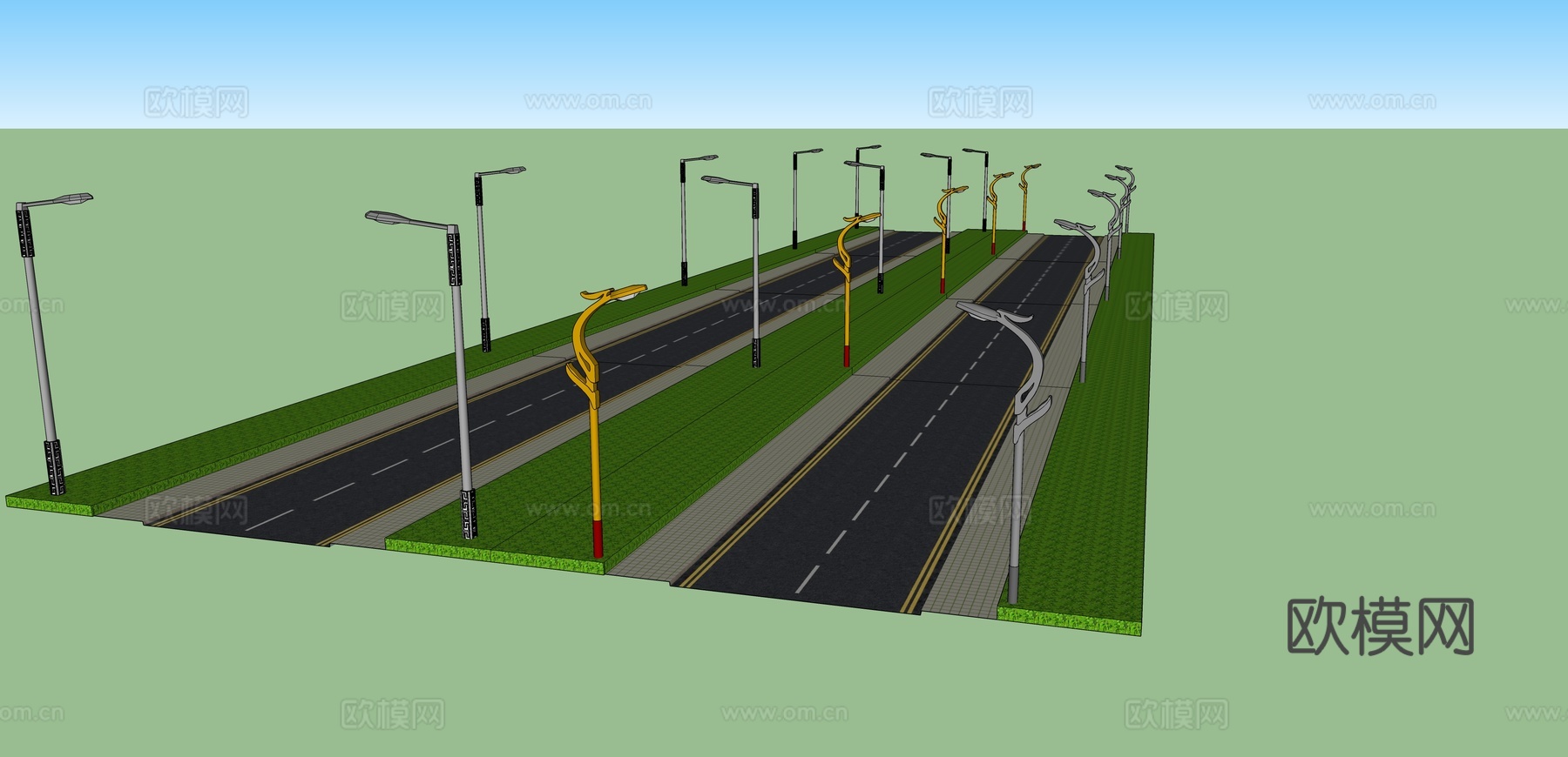 城市道路 路灯景观su模型下载