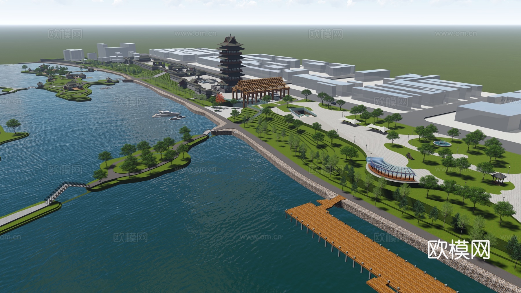 滨水景观 湿地公园su模型下载
