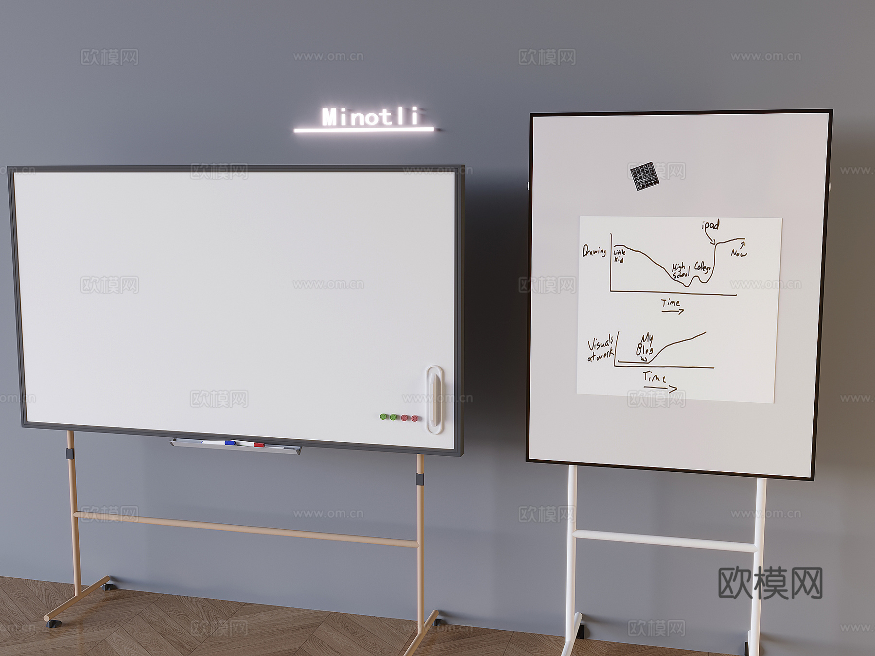 办公白板留言板 展示板移动白板 磁吸写字板便签 会议白板3d模型