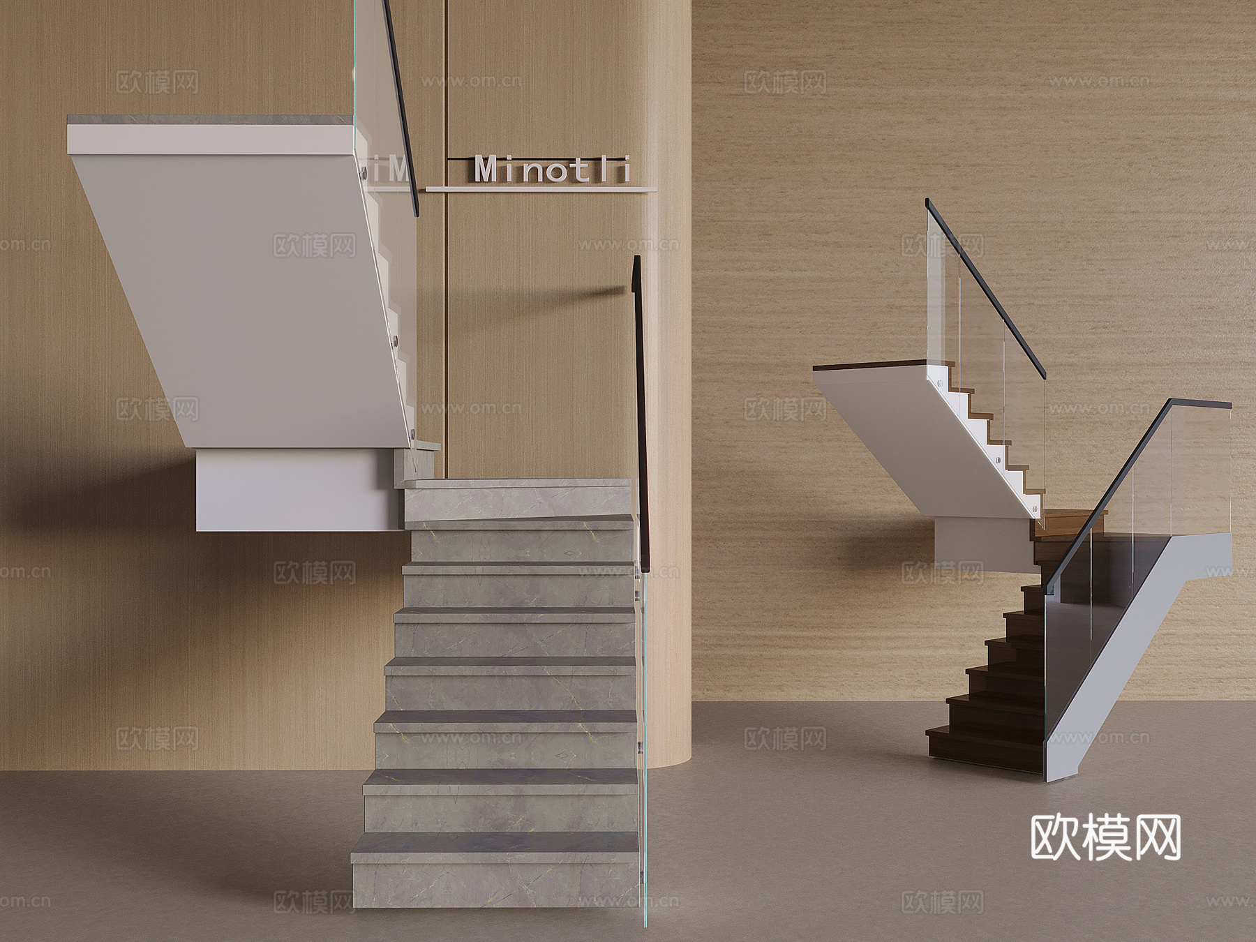 楼梯 玻璃栏杆楼梯3d模型