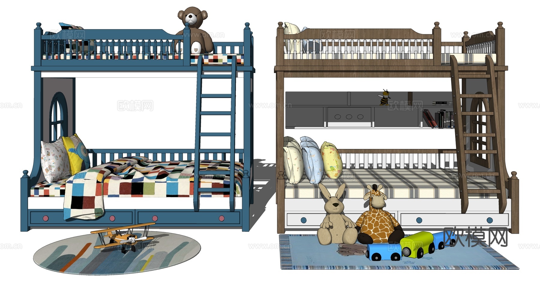 现代儿童床上下铺su模型