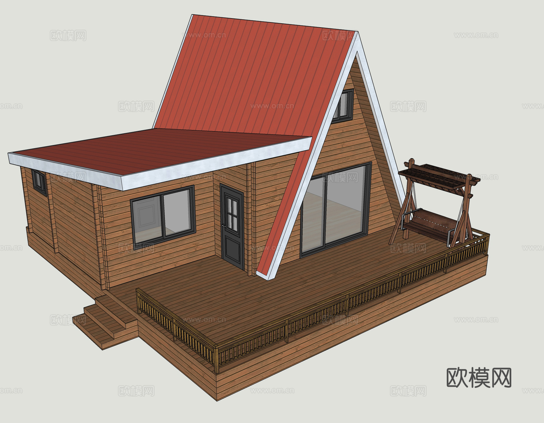 现代木屋建筑外观su模型下载