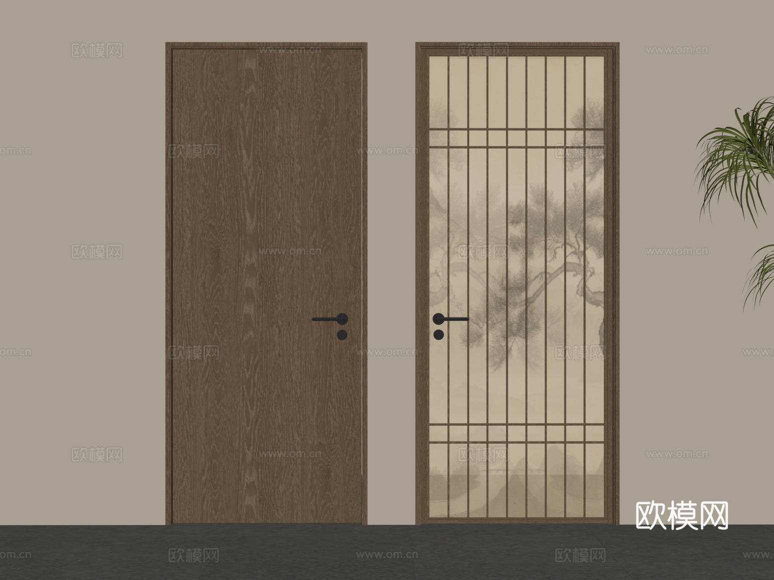 单开门 宋式风单开门 玻璃门 卧室门su模型