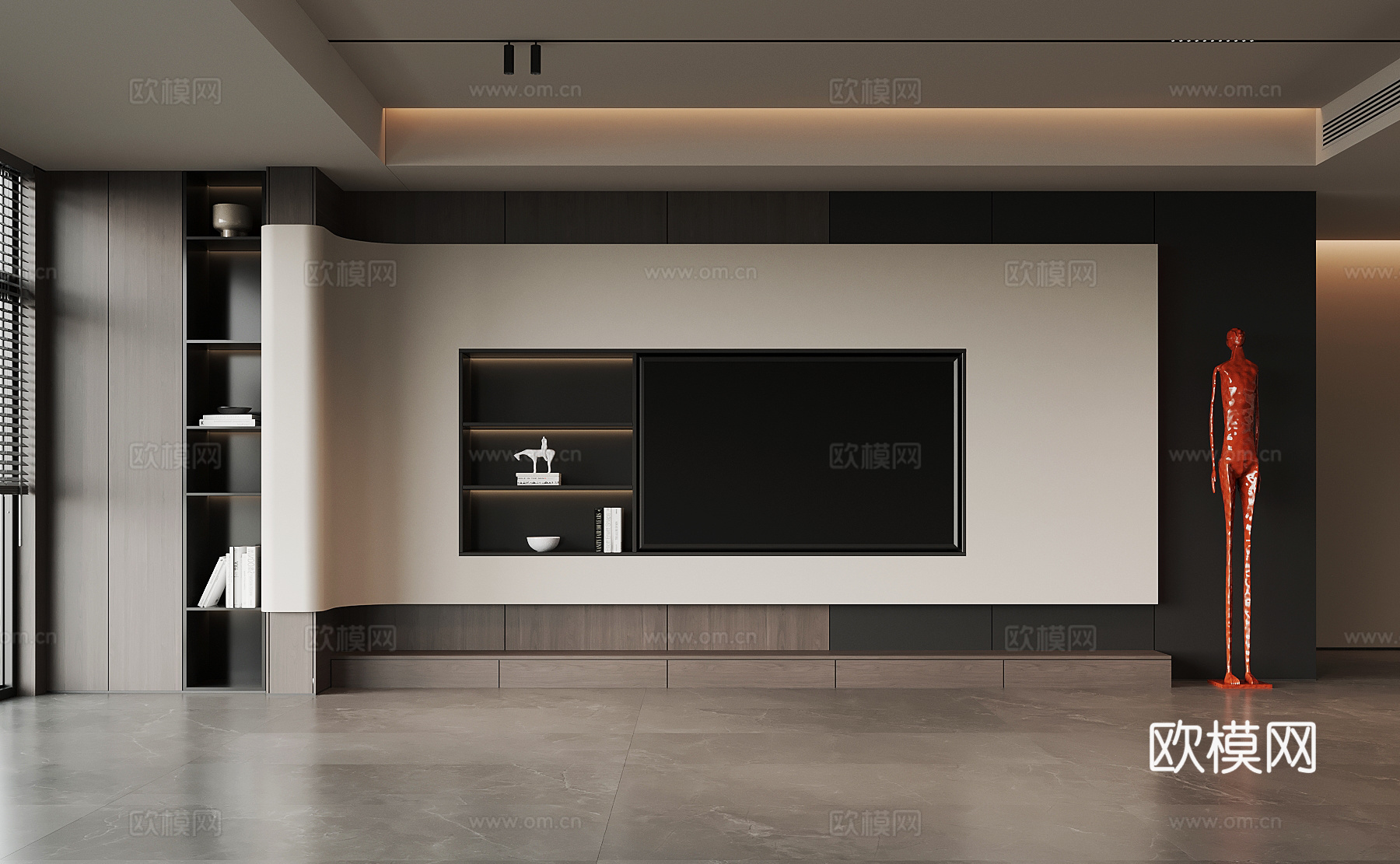 现代意式电视背景墙3d模型