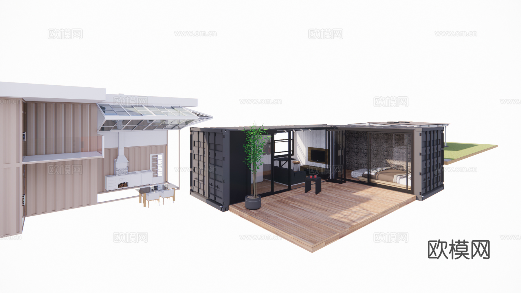 现代集装箱建筑外观su模型下载