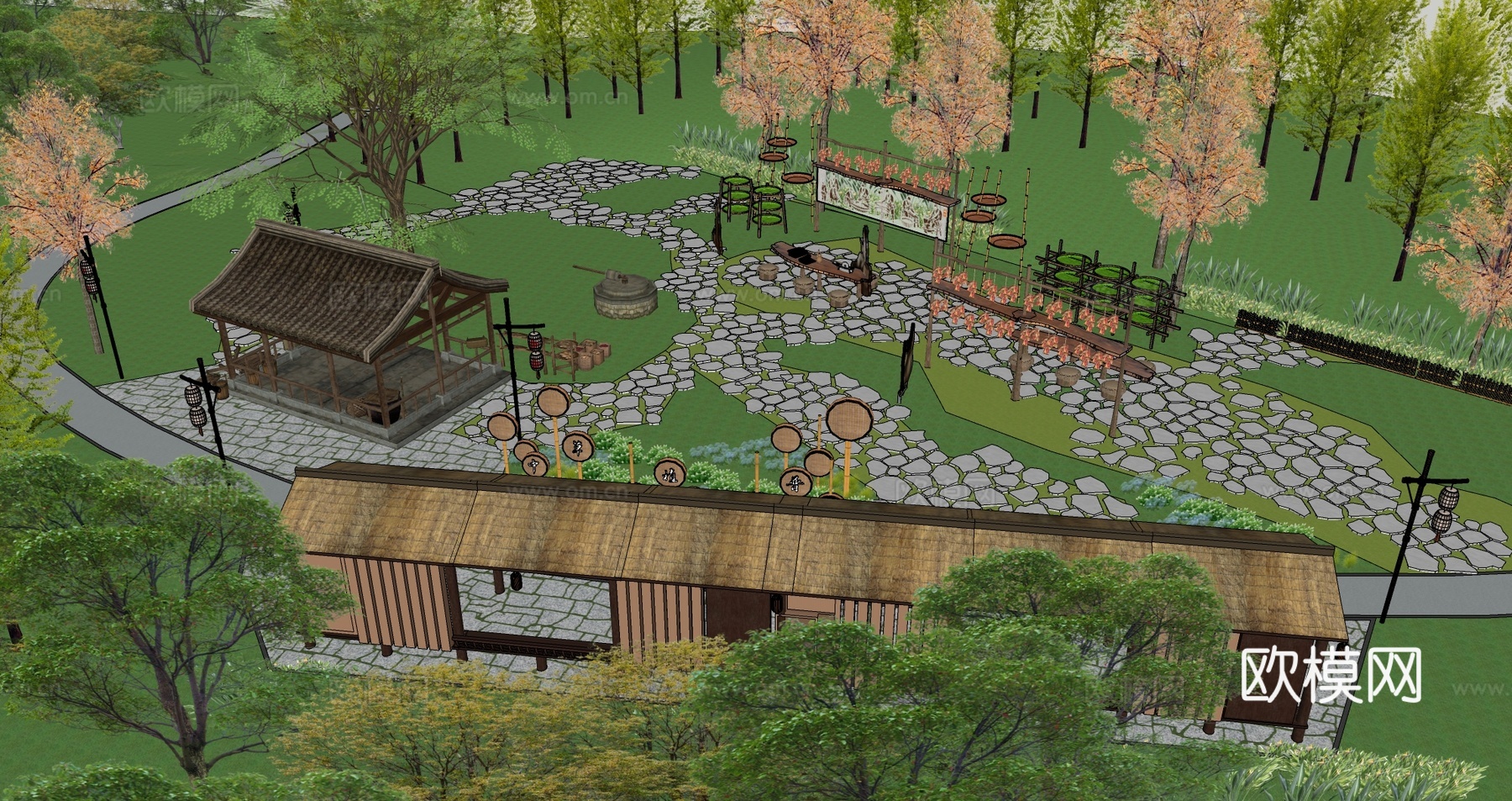中医药文化景观公园 中医药药草药田科普园 中草药药田植物园科普文化公园su模型下载