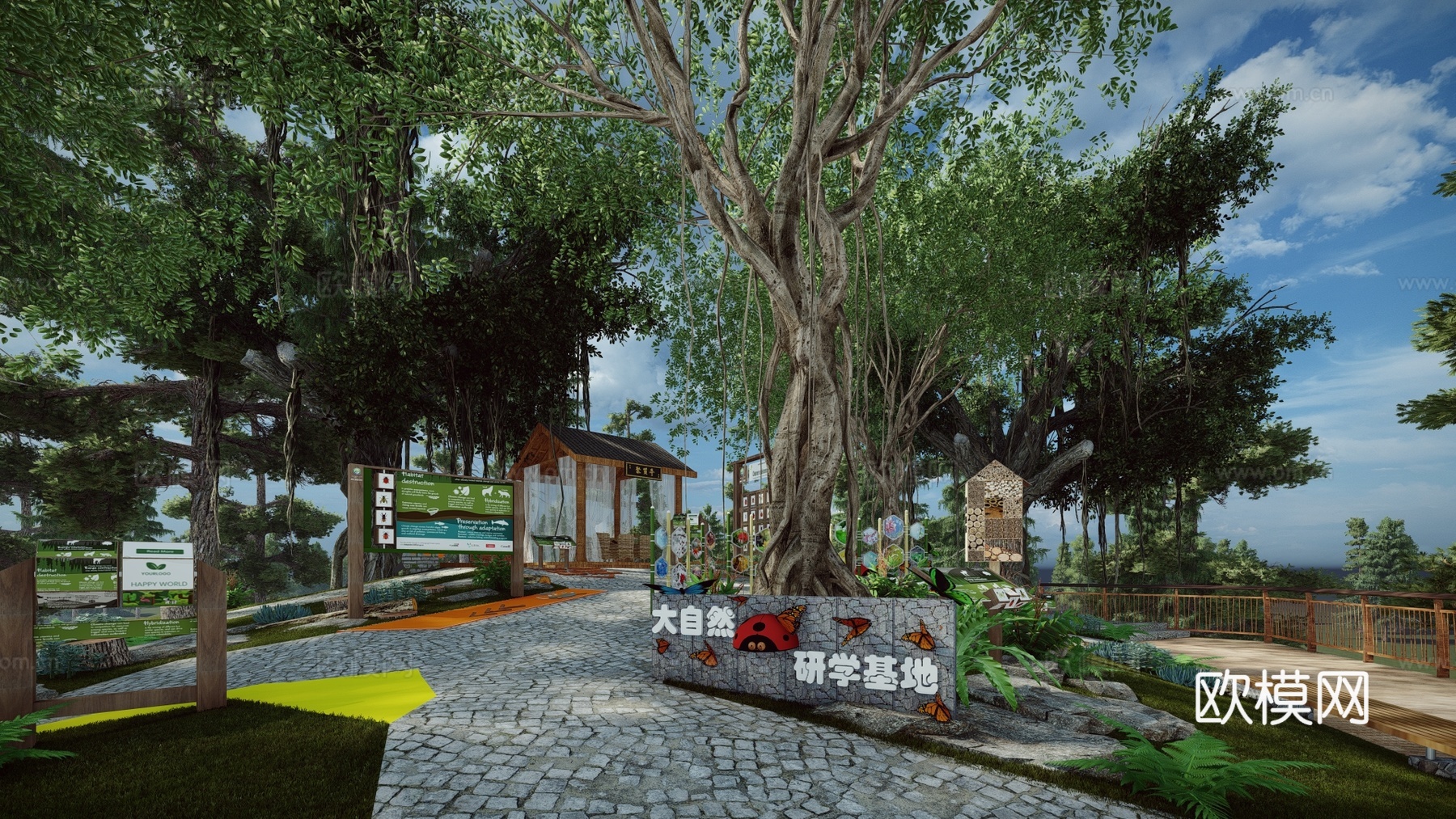 现代植物科普乐园 动物养殖科研基地su模型下载