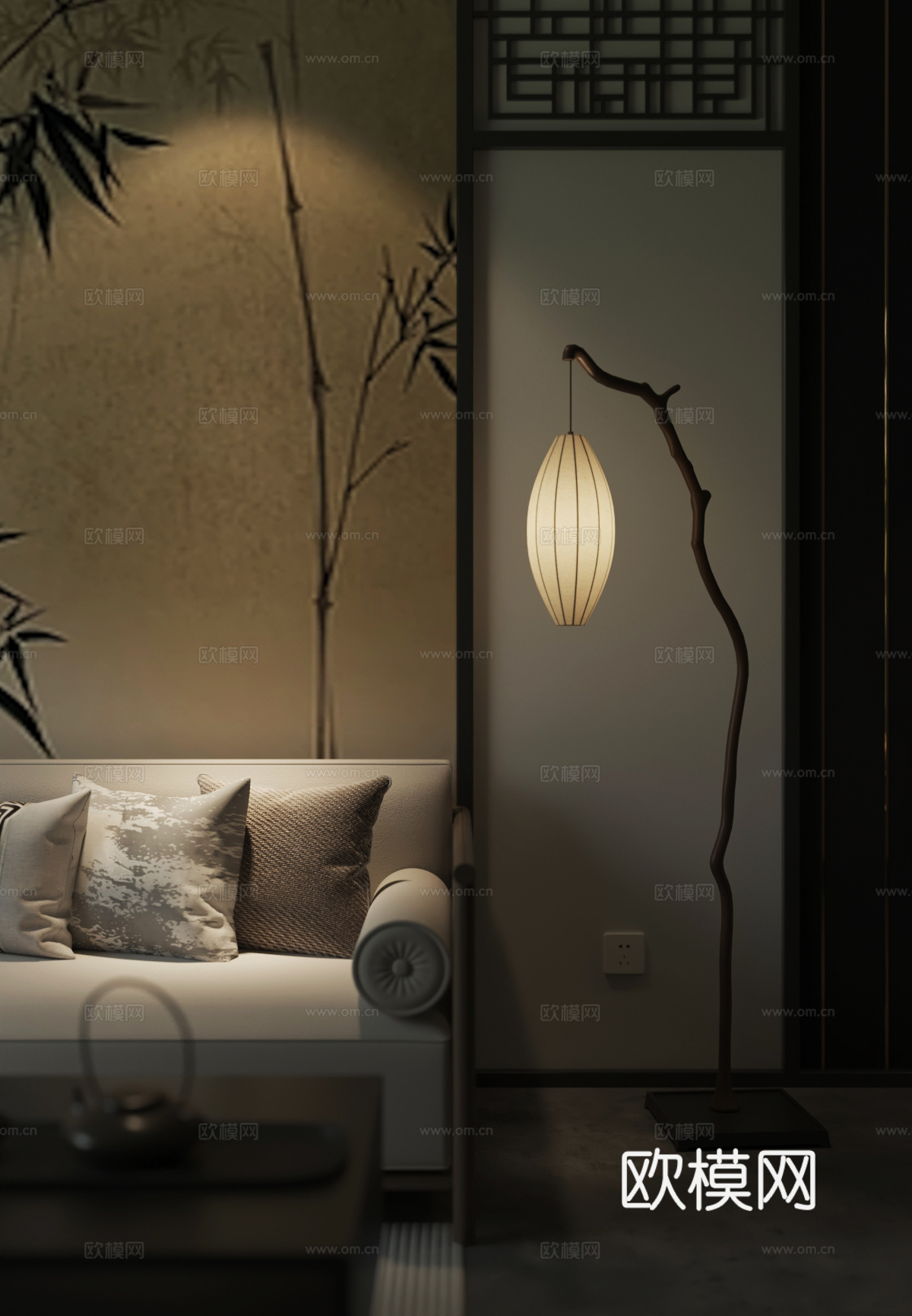 新中式落地灯3d模型下载