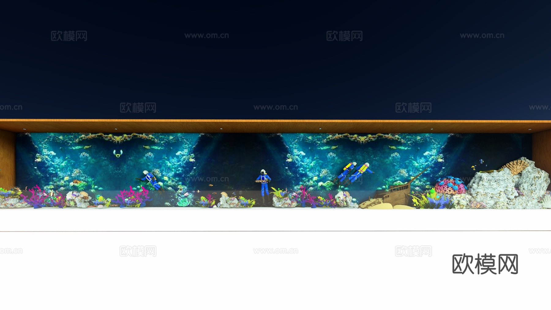 现代海洋珊瑚船坞潜水员水景小品su模型下载