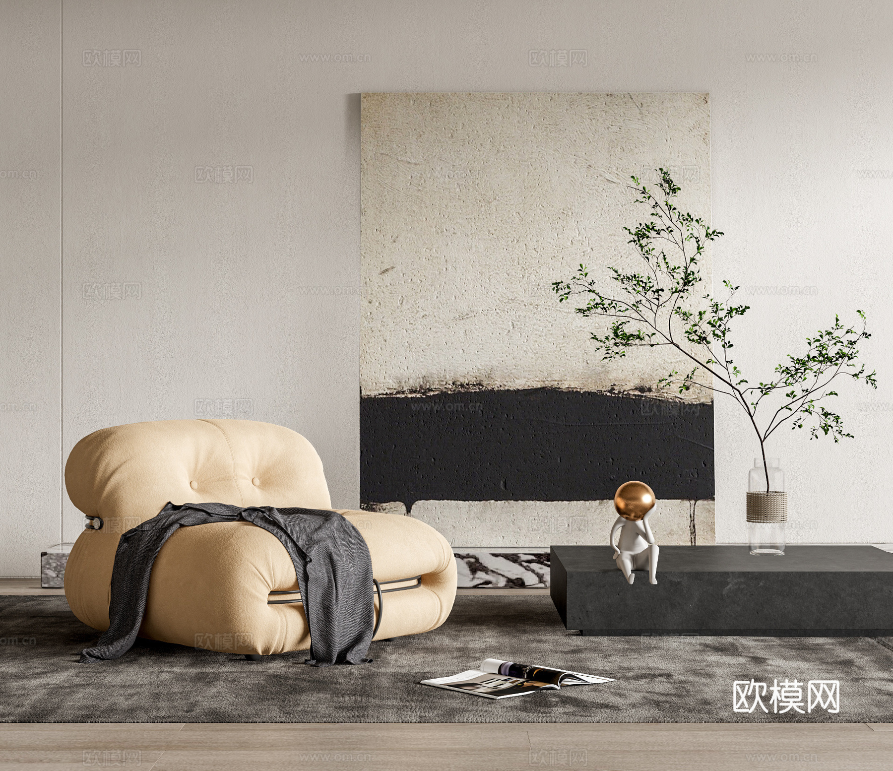 现代布艺懒人沙发su模型下载