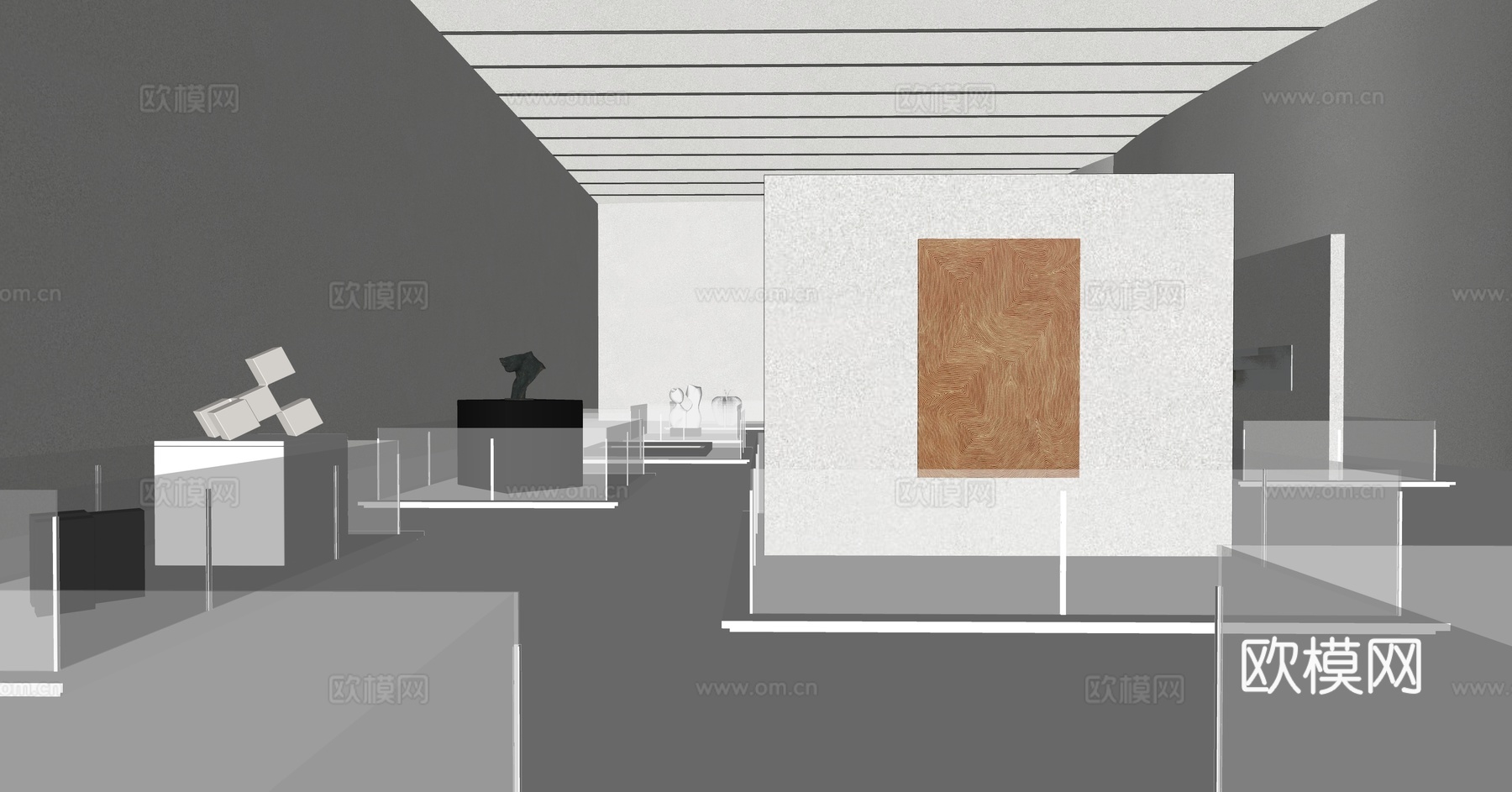 现代艺术展厅su模型下载