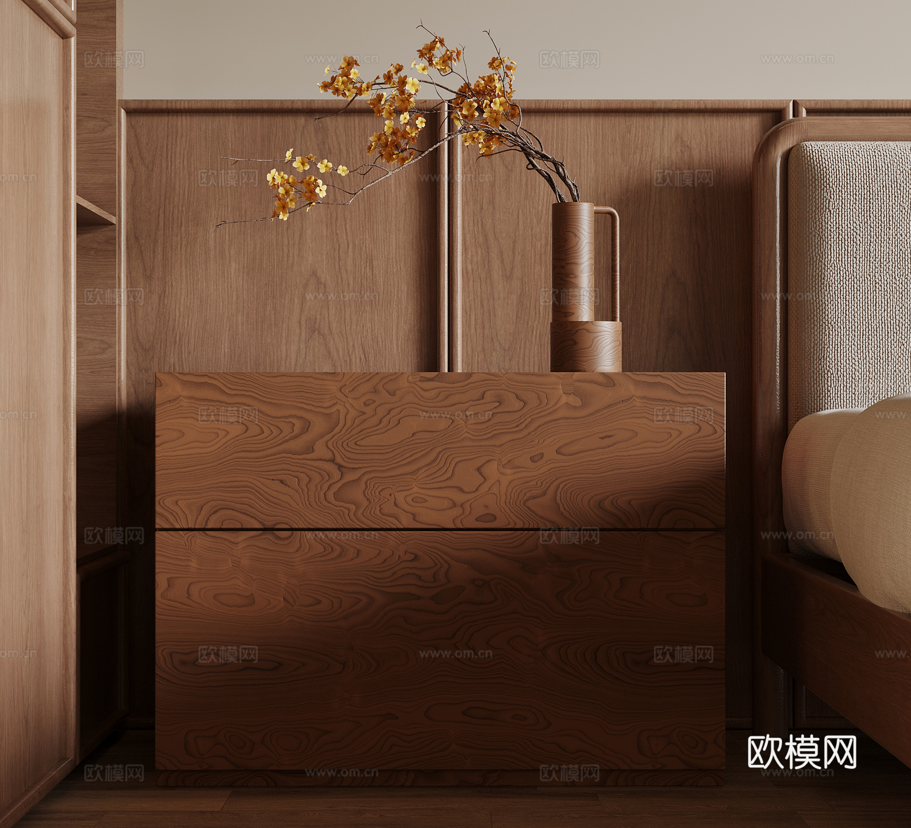 中古风床头柜su模型