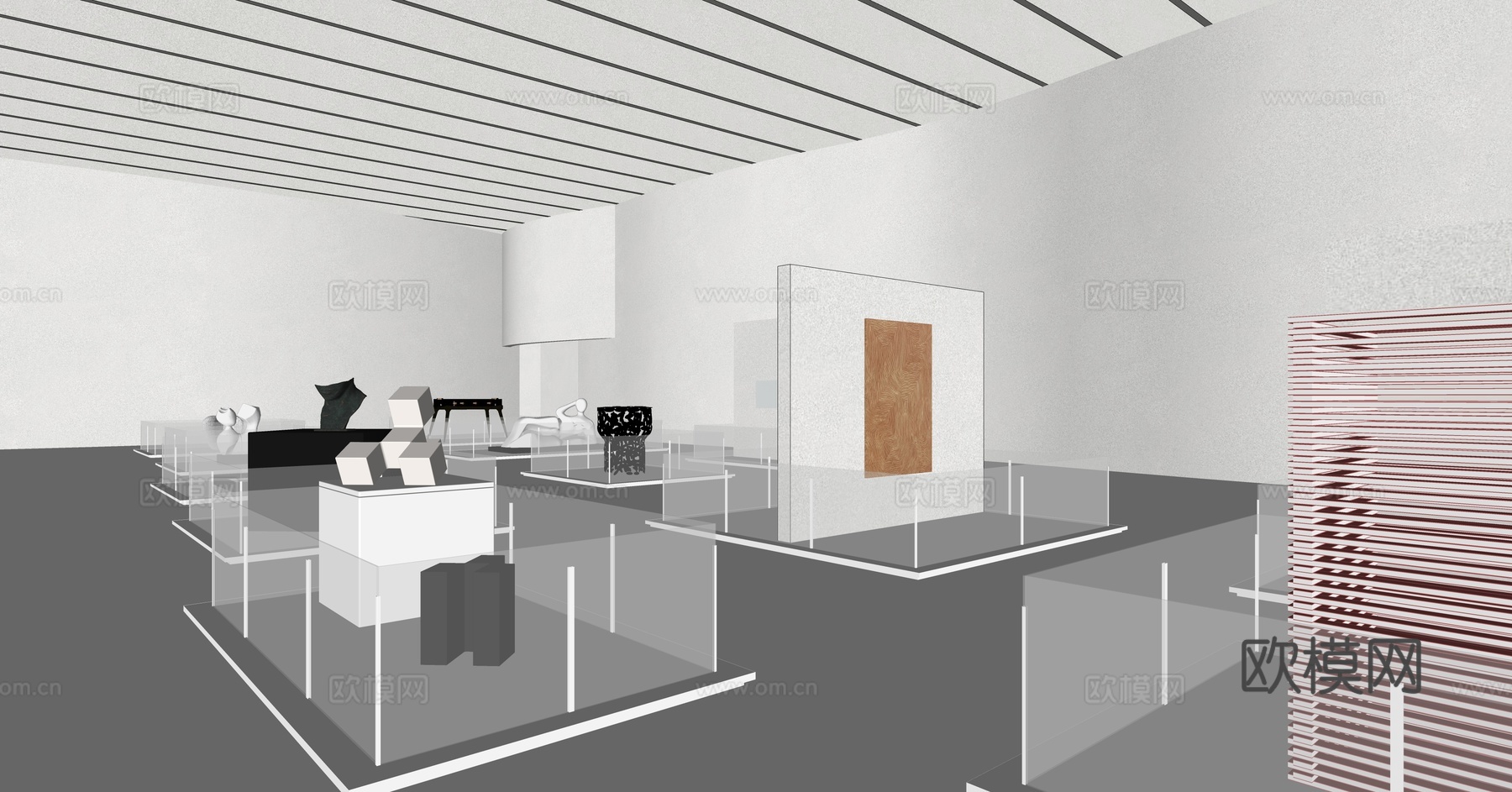 现代艺术展厅su模型下载