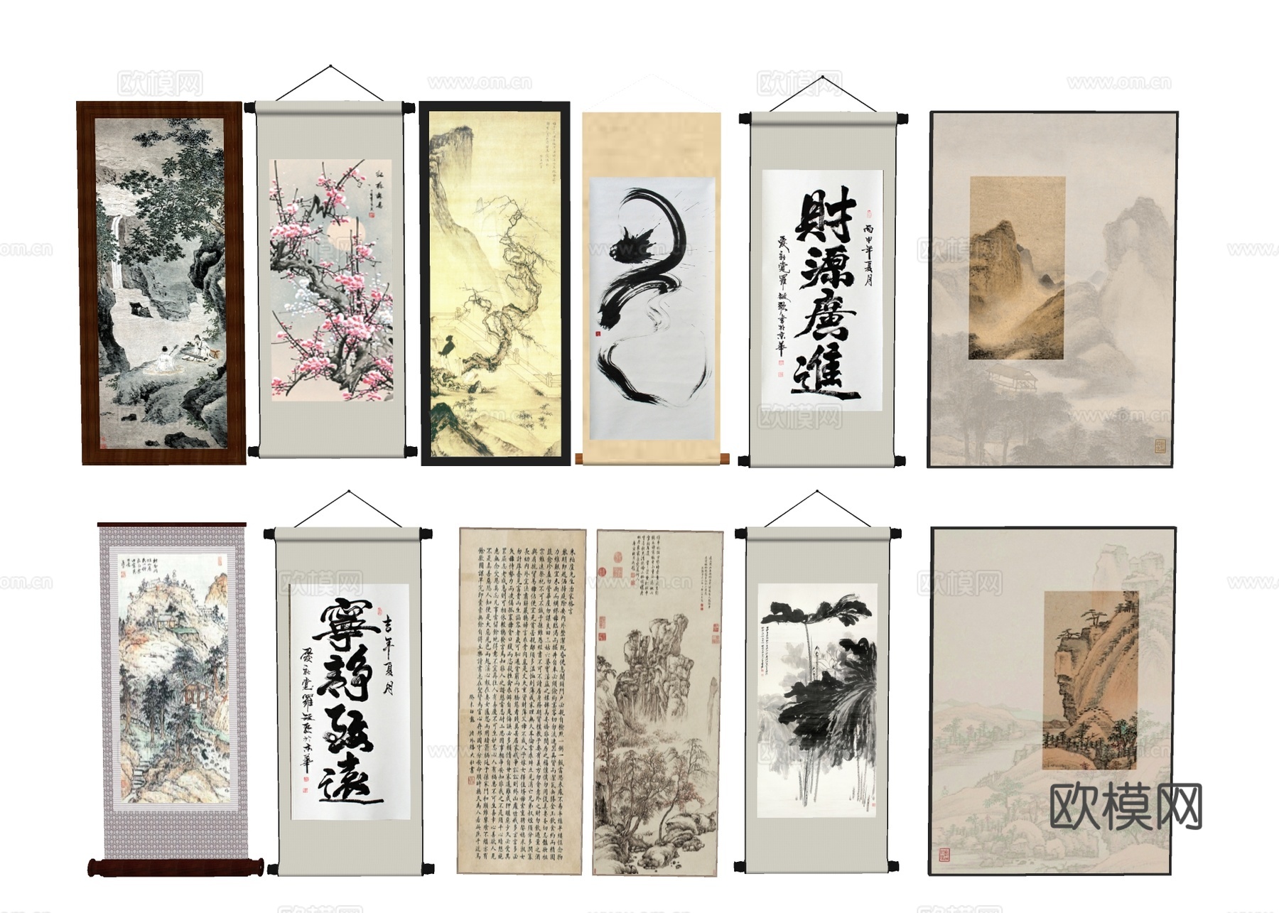 中式国画字画 书画挂画 卷轴画su模型下载