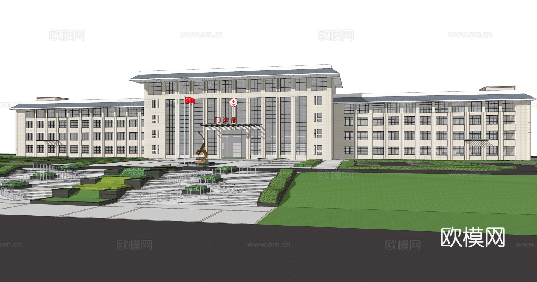 现代医院建筑外观su模型下载