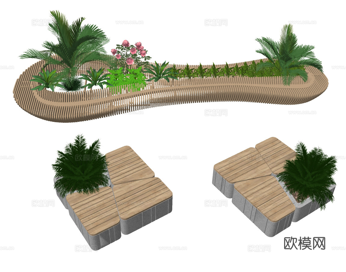 现代花池公用椅su模型下载