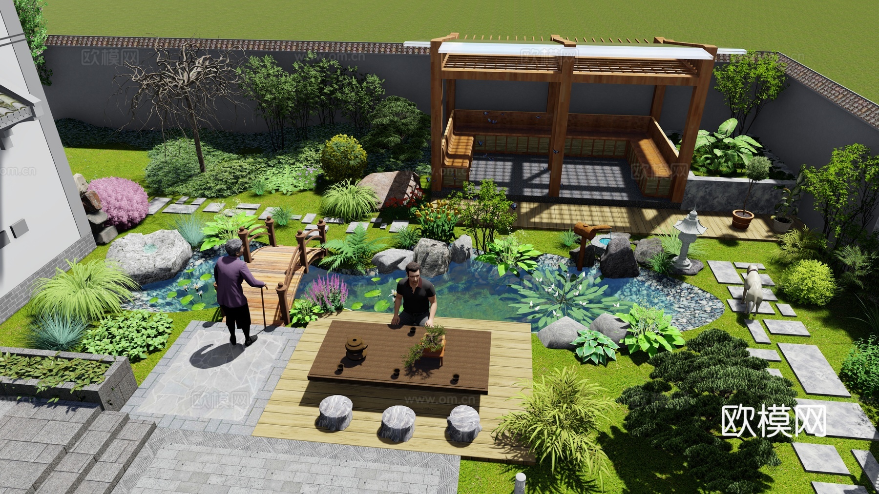 现代庭院 花园su模型下载