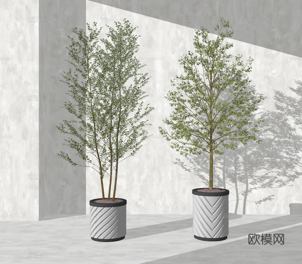 现代绿植盆栽su模型下载