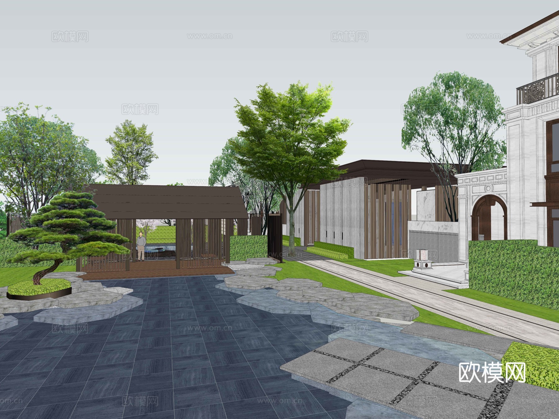 新中式居住区 景观示范区su模型下载