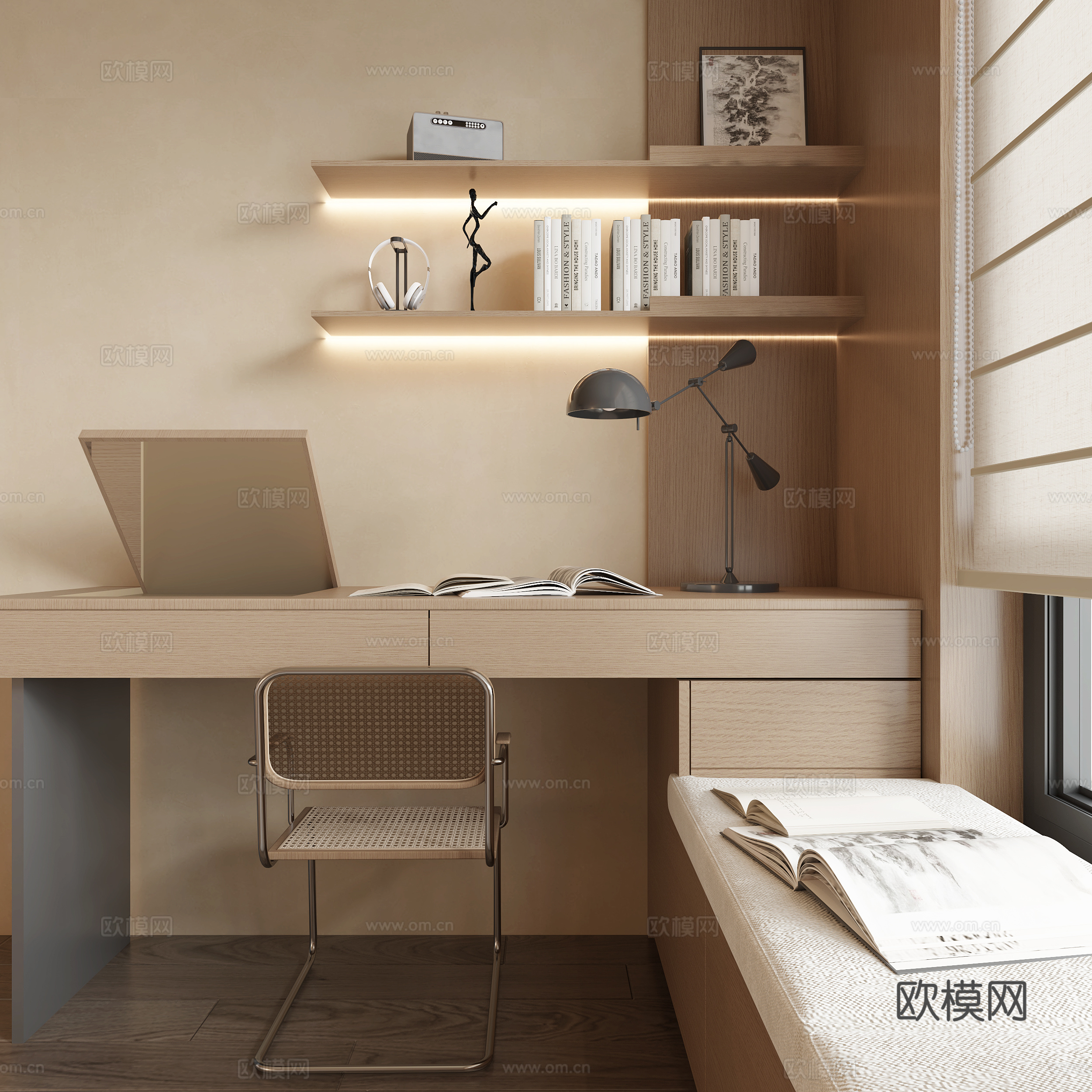 现代梳妆台飘窗一体柜3d模型