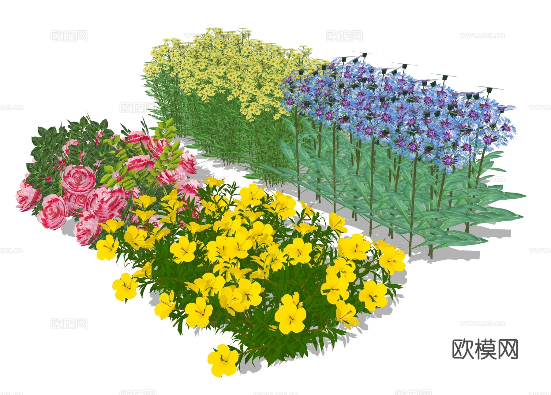 户外花草丛 草地绿植 盆栽 花池su模型下载