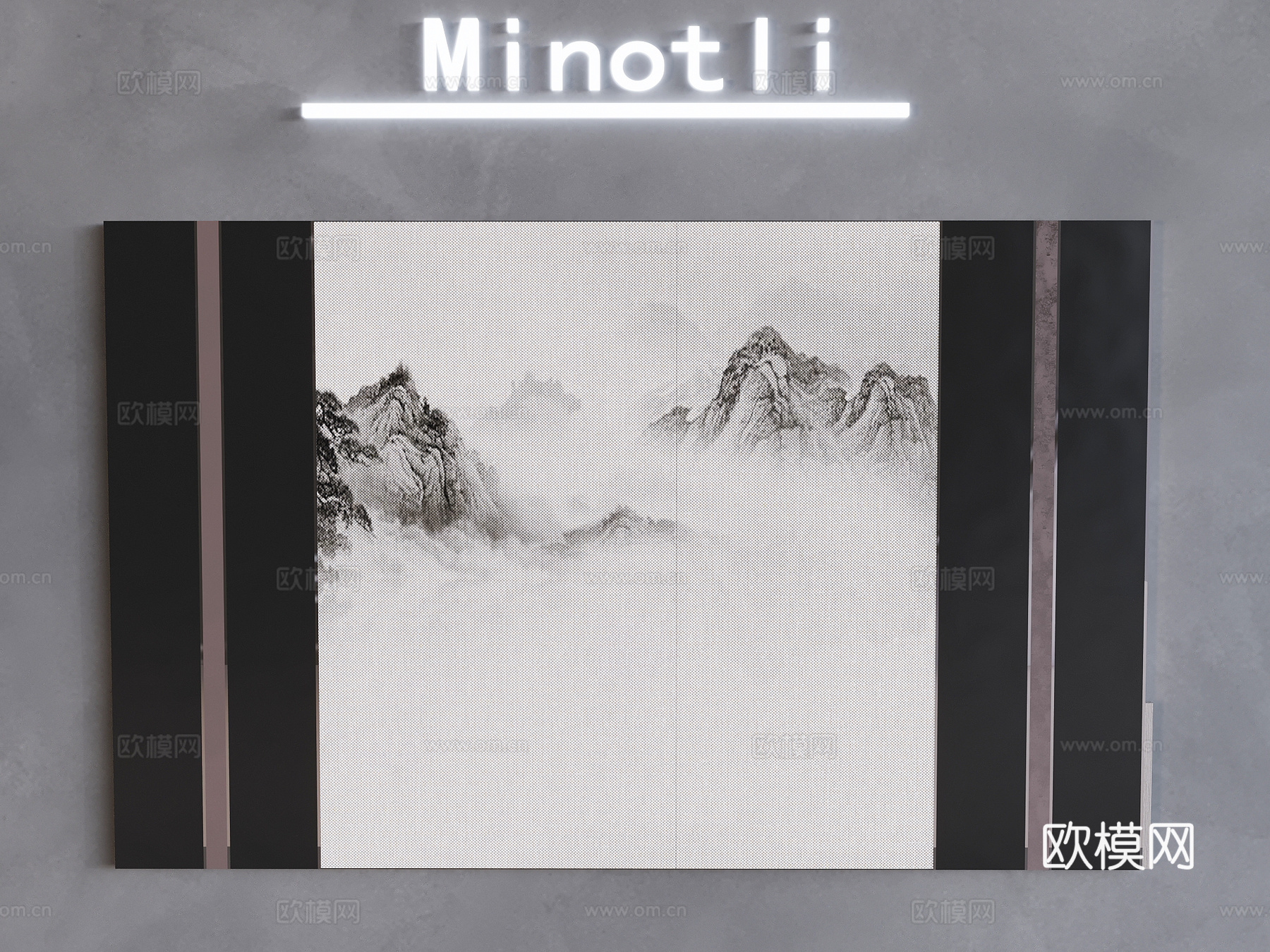 水墨风背景墙3d模型下载