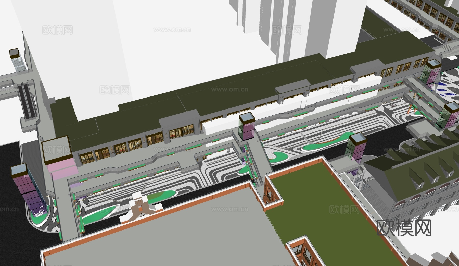 现代商业街su模型下载下载（渲染图2）