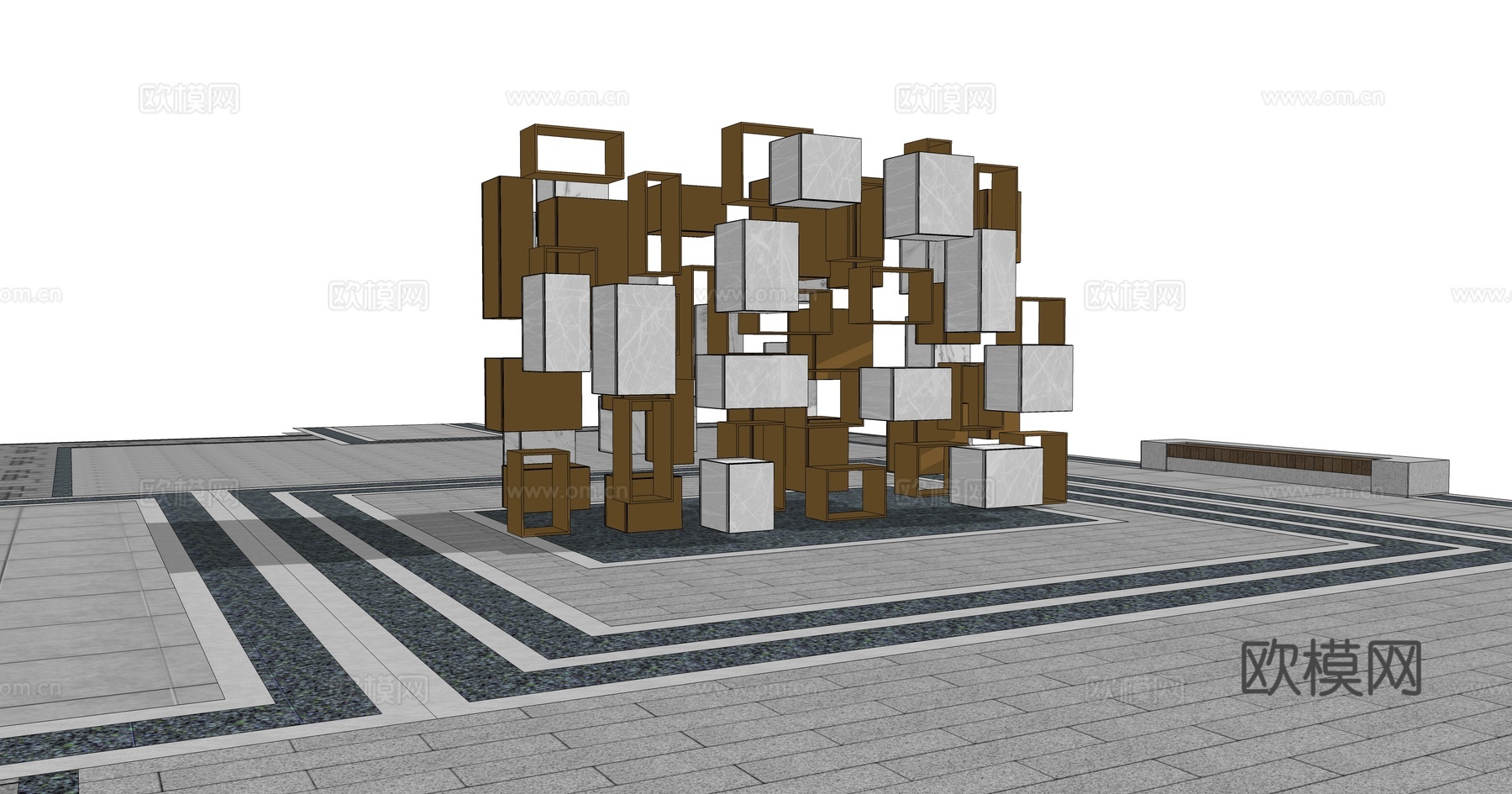 现代方块魔方雕塑小品su模型下载