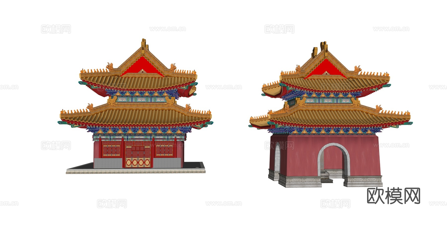 中式古建寺庙外观su模型