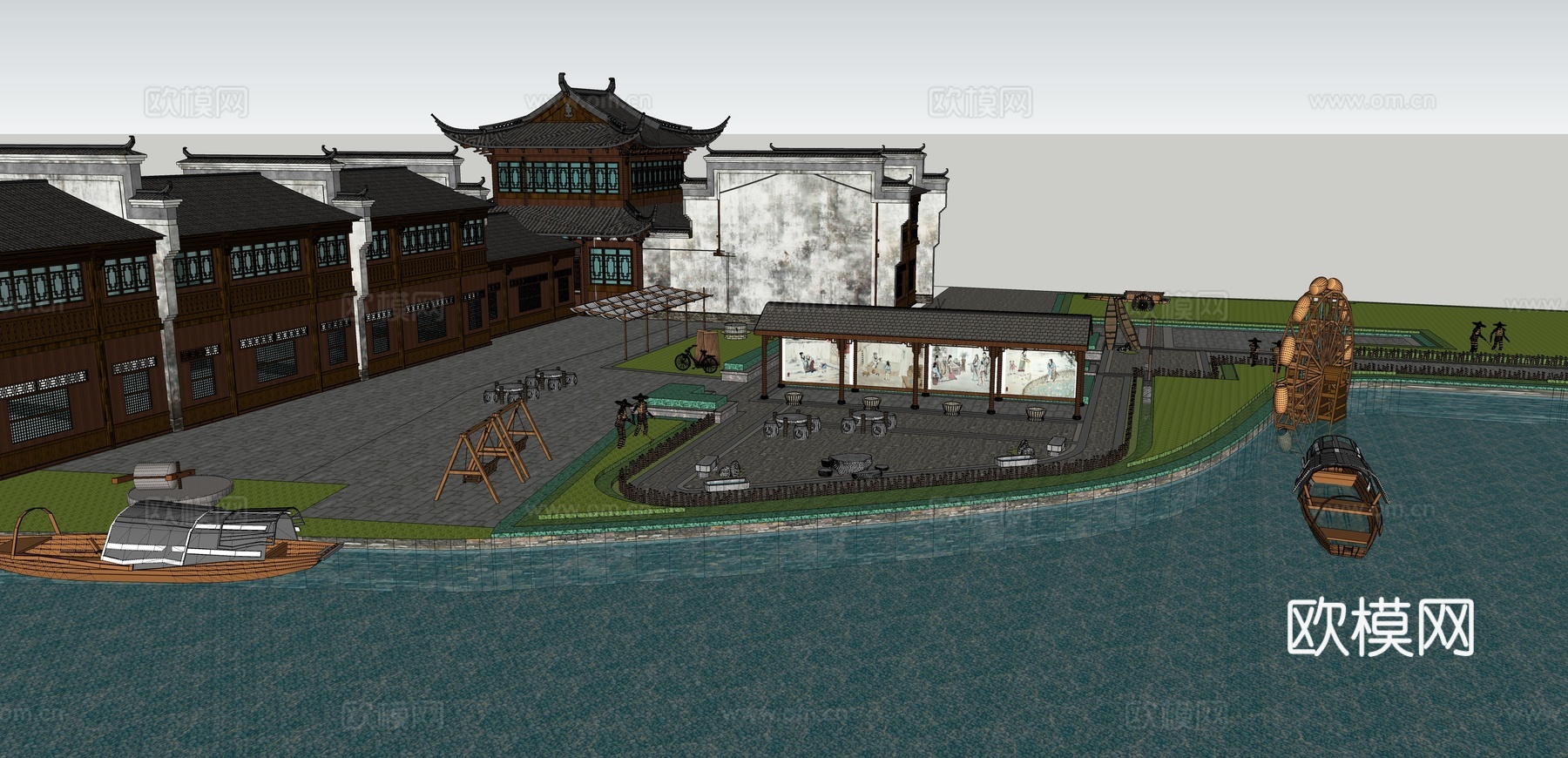乡村公园景观su模型下载