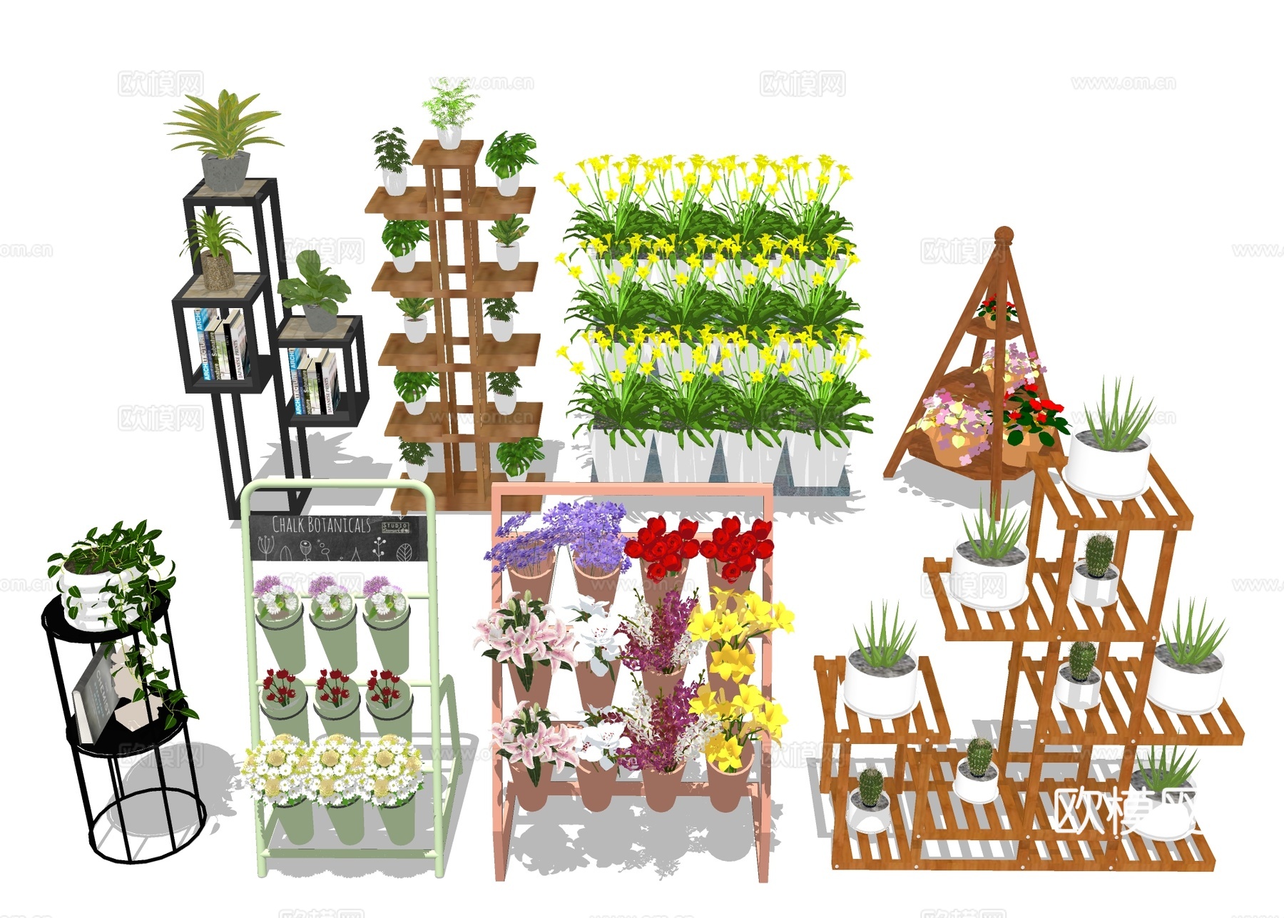 绿植盆栽花架 花钵花箱su模型下载