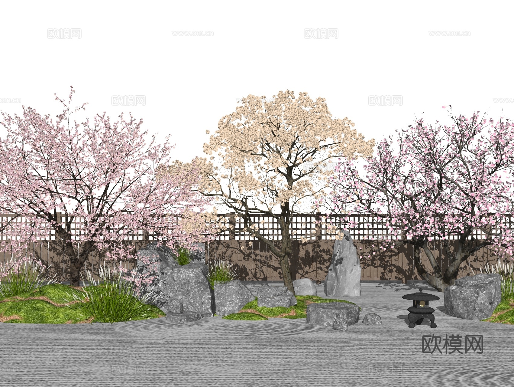 日式庭院小品 枯山水su模型下载