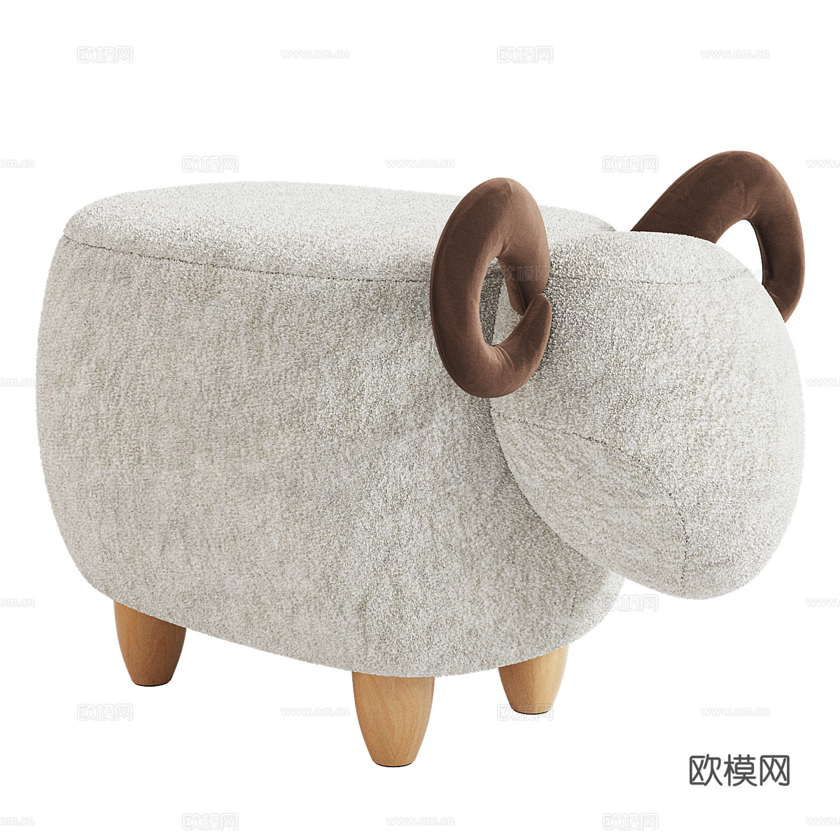 现代儿童毛绒动物坐凳3d模型