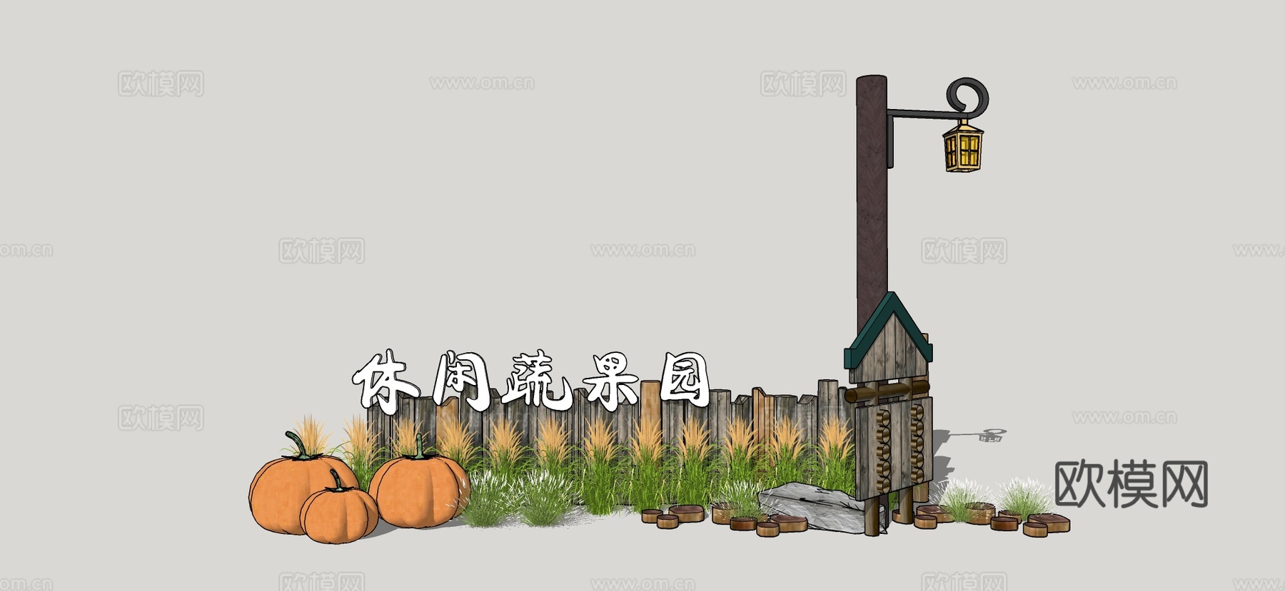 现代田园乡村景墙 石牛雕塑 毛石标识标牌su模型下载