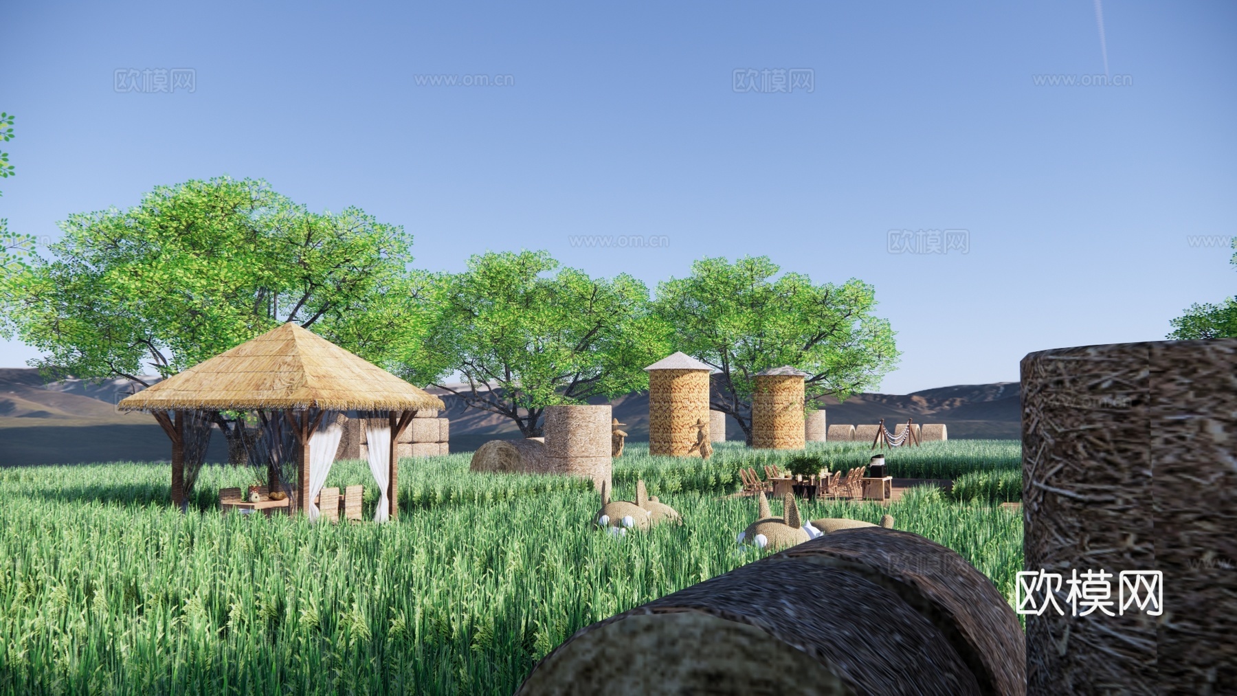 新中式稻田景观种植园su模型下载