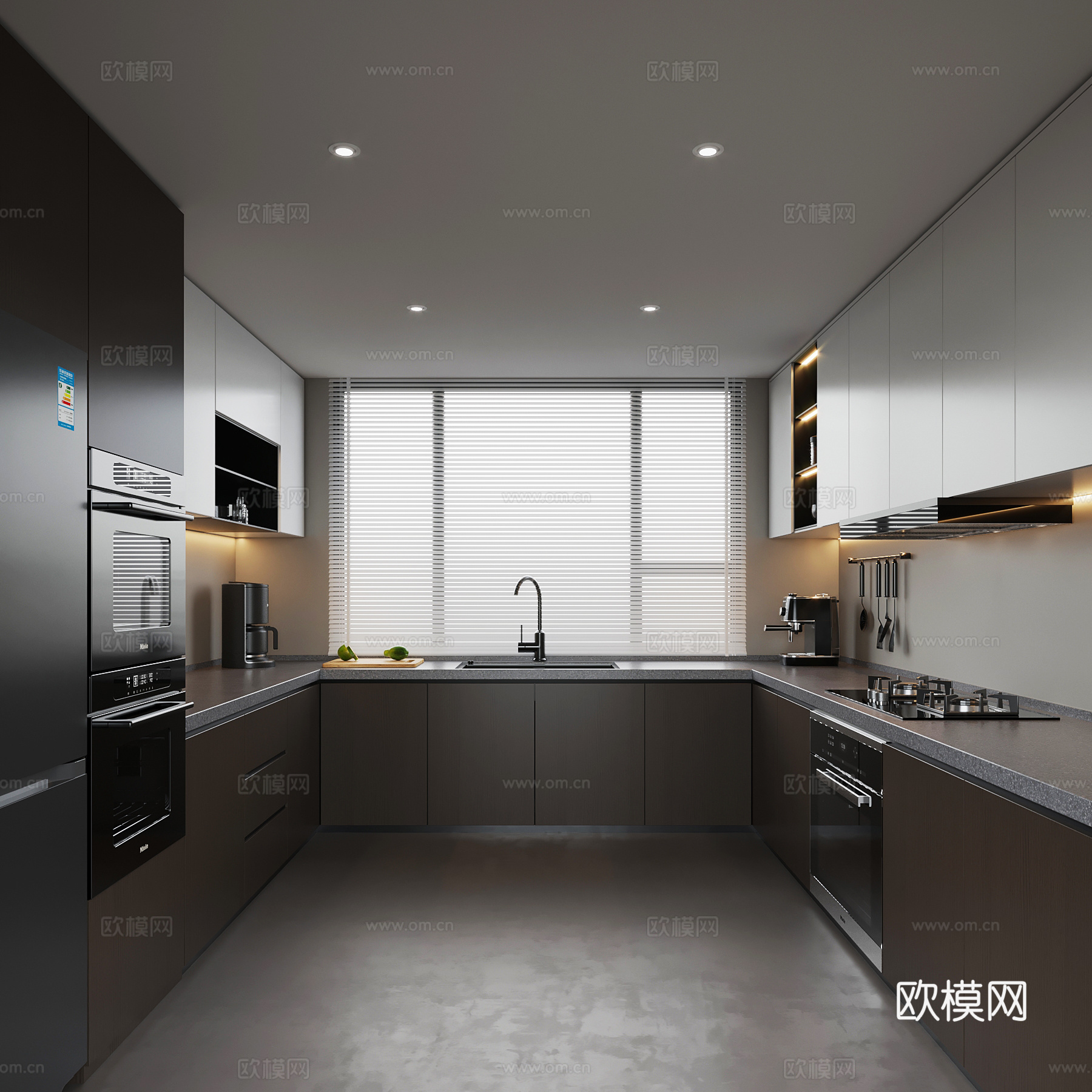 19现代意式厨房 烟机灶具 冰箱3d模型