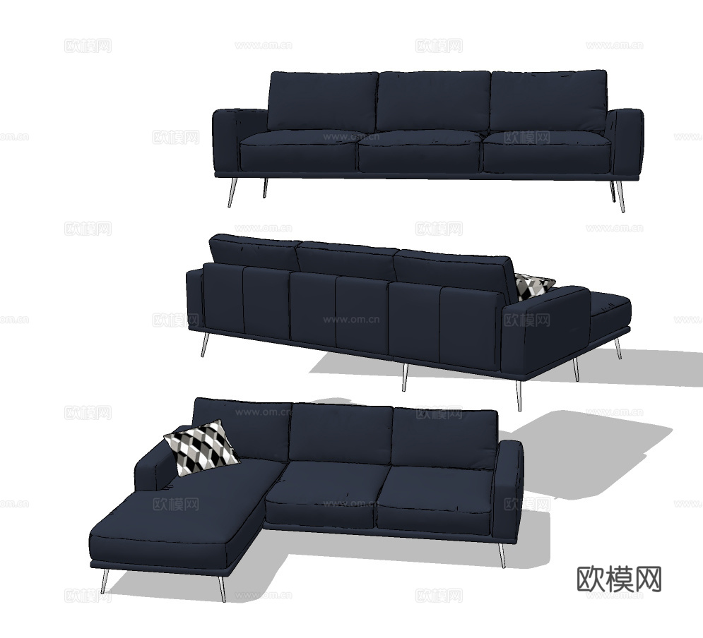 现代布艺办公沙发su模型下载
