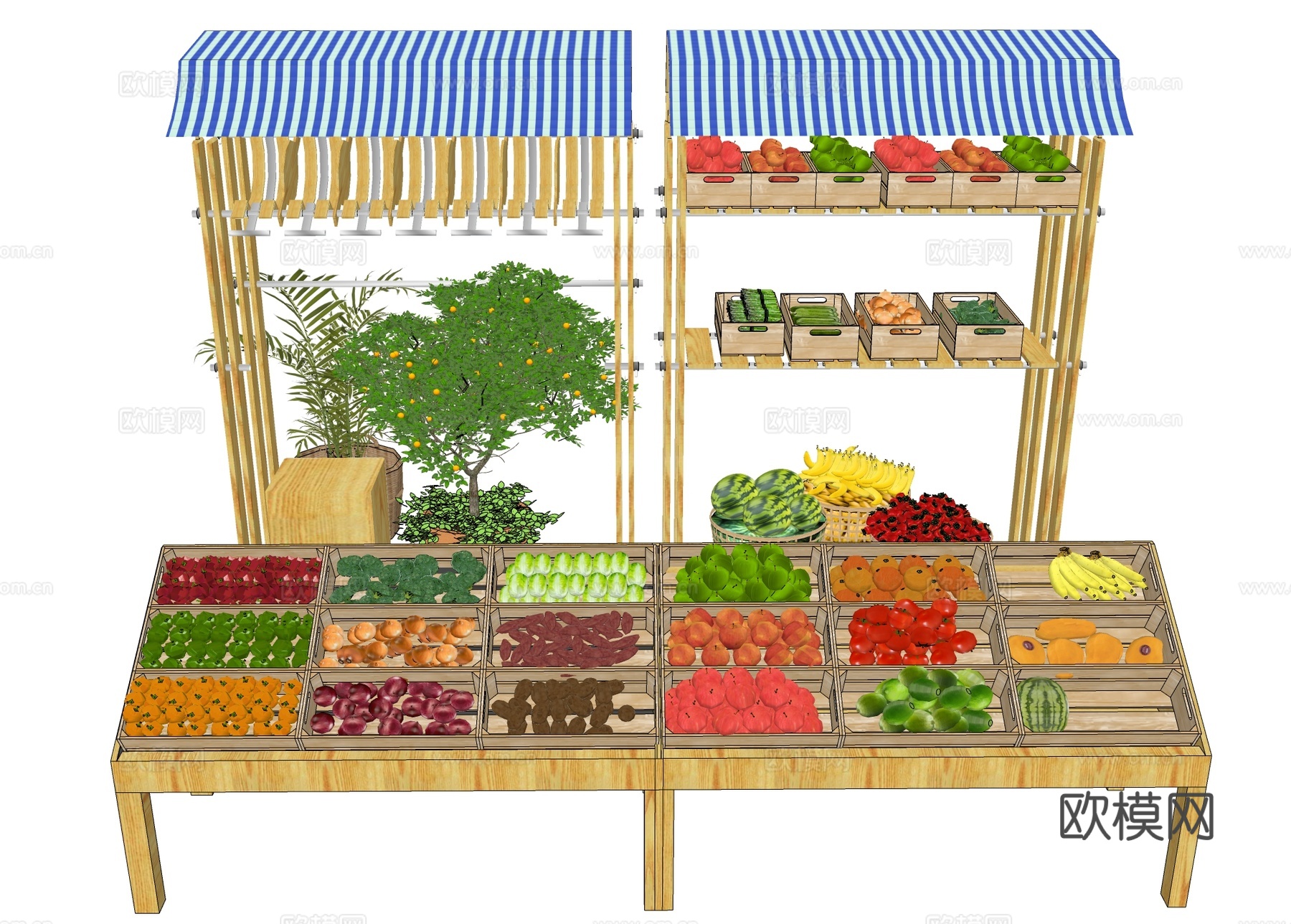 蔬菜摊位 摆摊菜市su模型下载