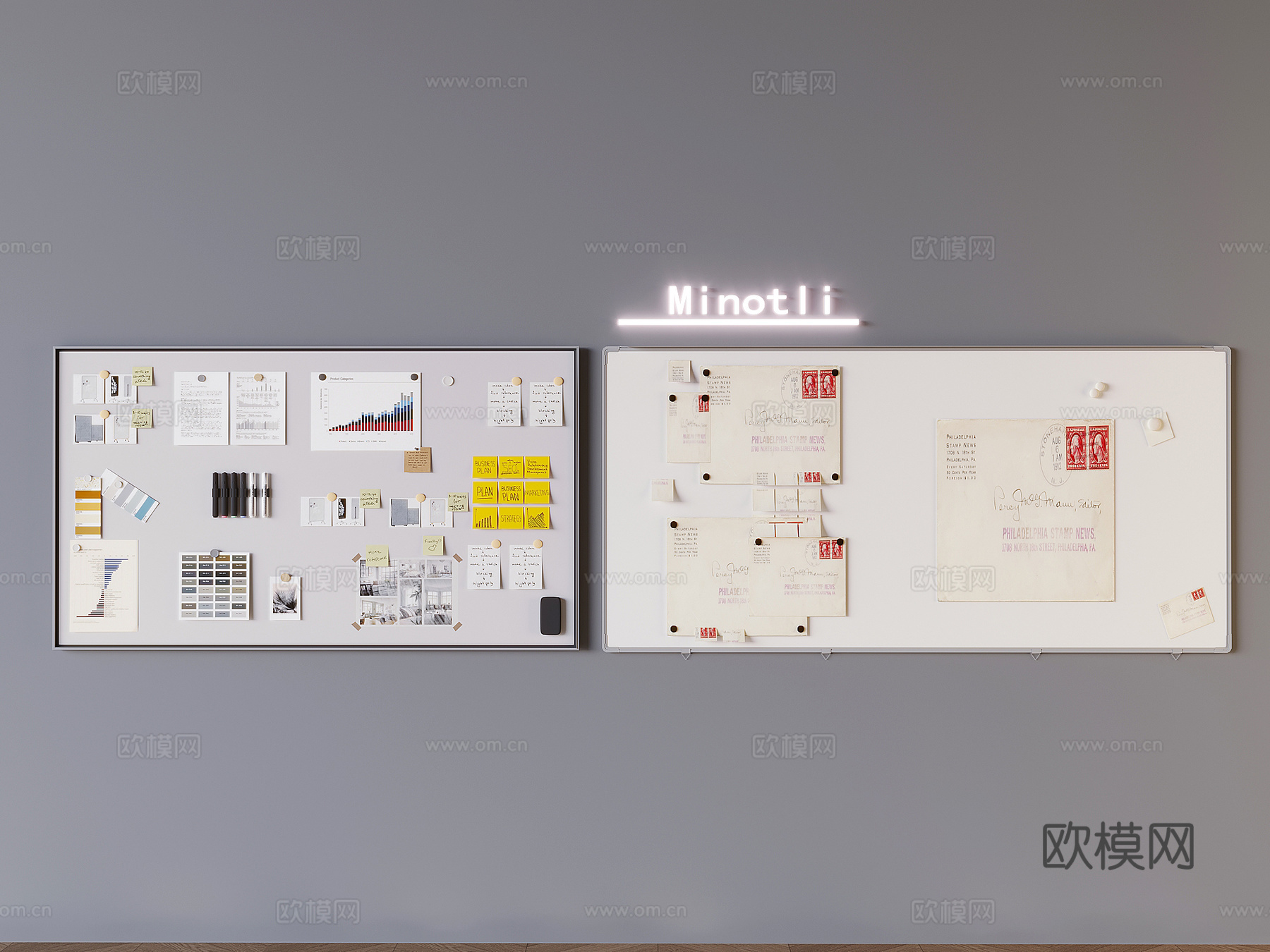 办公白板留言板 展示板移动白板 磁吸写字板便签 会议白板3d模型