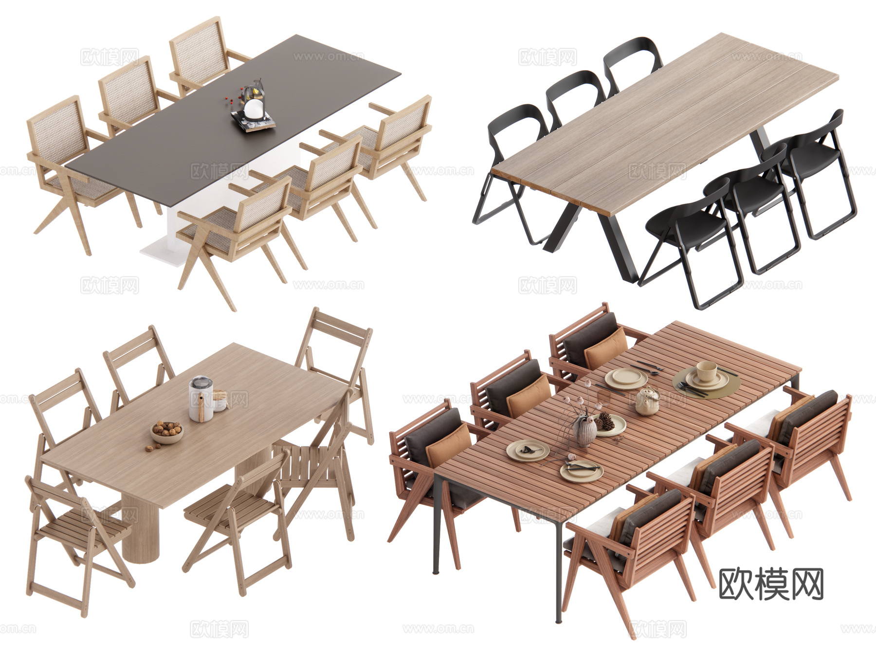 现代户外家具 户外餐桌椅su模型