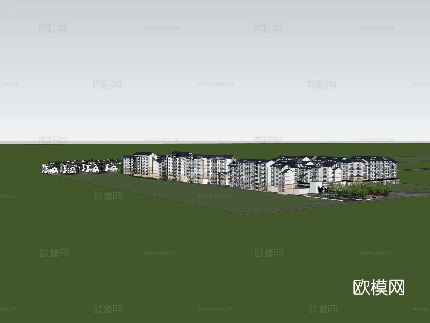 现代住宅小区建筑外观su模型下载